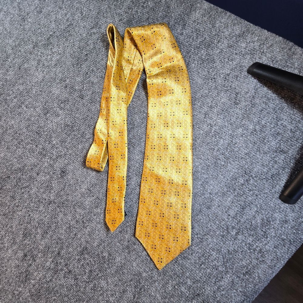 Luca Franzini Gold Geometric Silk Tie Made in Italy Mens Necktie
